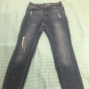 Distressed blue washed jeans